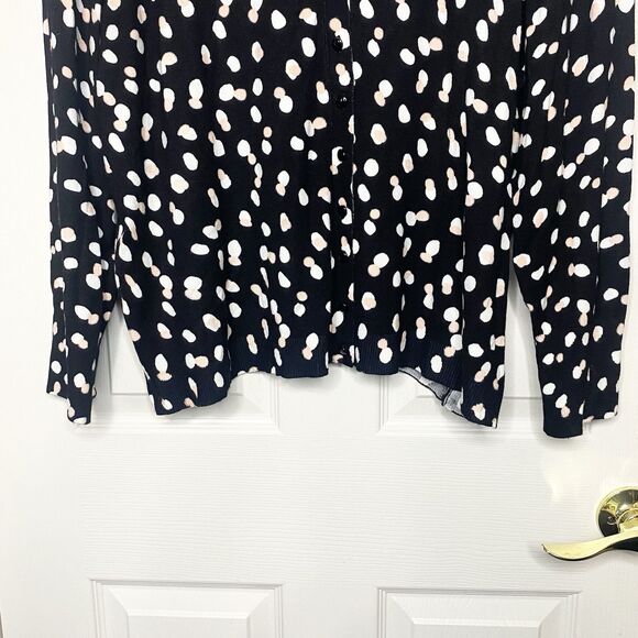 Philosophy Womens Cardigan Sweater Button Up Size 1X Polka Dot Black Cream White - Picture 3 of 9